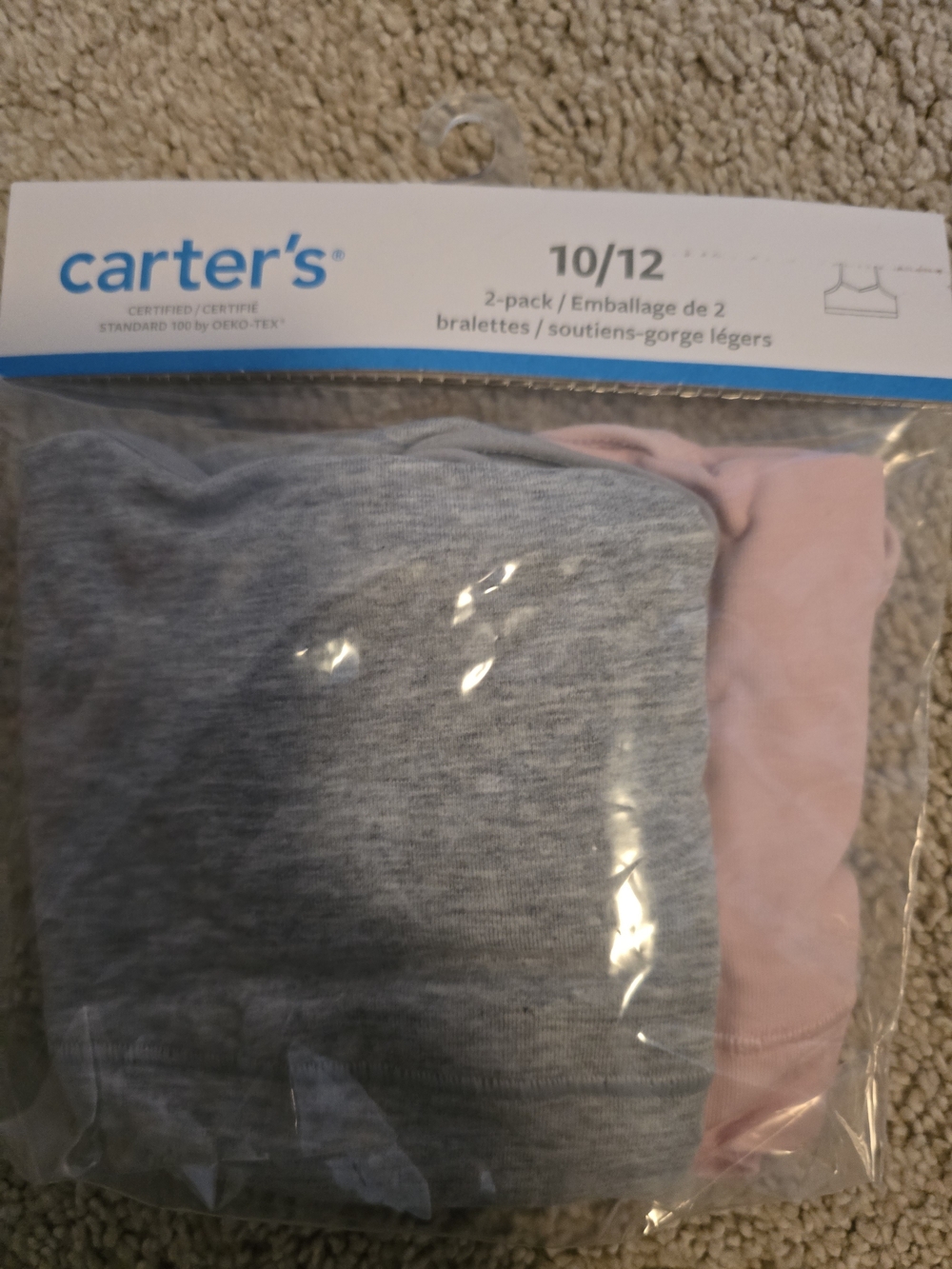 Carter's Girls 2-Pack Bralettes in Gray and Pink